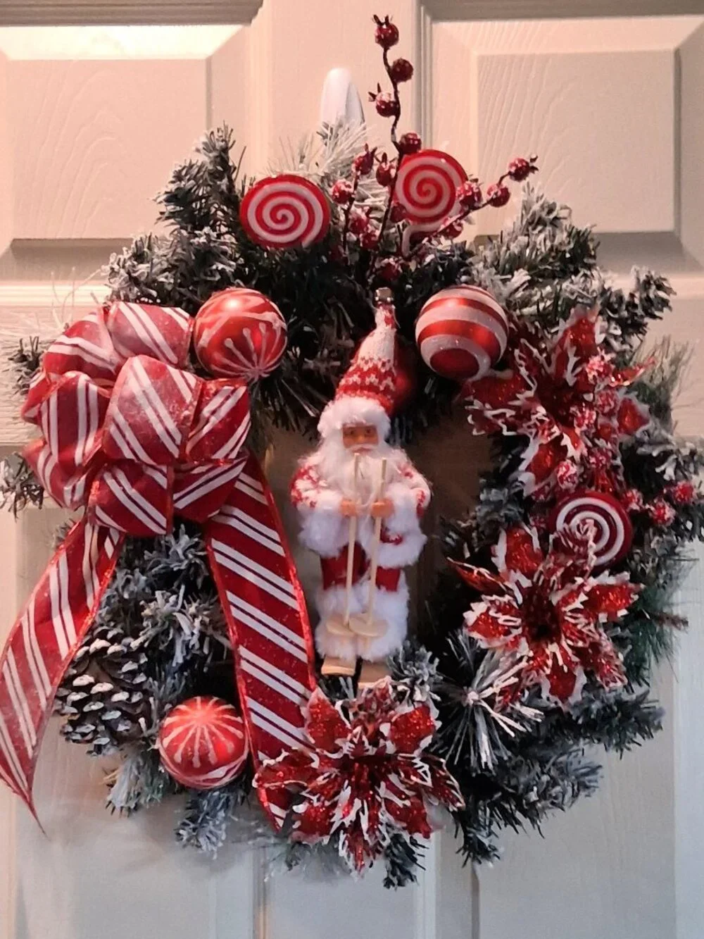 Festive Skiing Santa Red White Christmas Wreath
